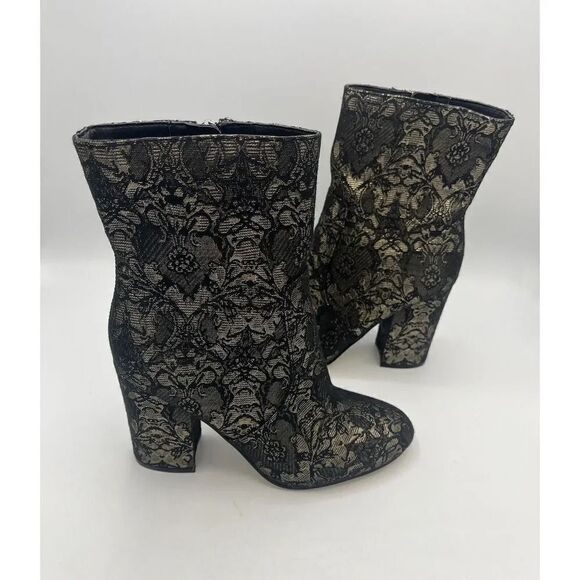 MARC‎ FISHER Newbia Black/Gold Metallic Block Heel Booties Sz 8M New Without Box - Picture 1 of 12